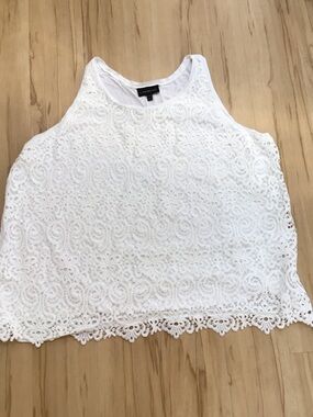Lane Bryant White Embroidered Lace Overlay Sleeveless Top Sz 26-28